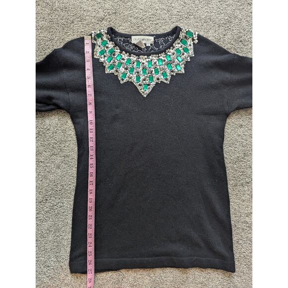 Outlander Sweater Womens Small Black Silk Angora Green Silver Sequins Pullover - Picture 10 of 10